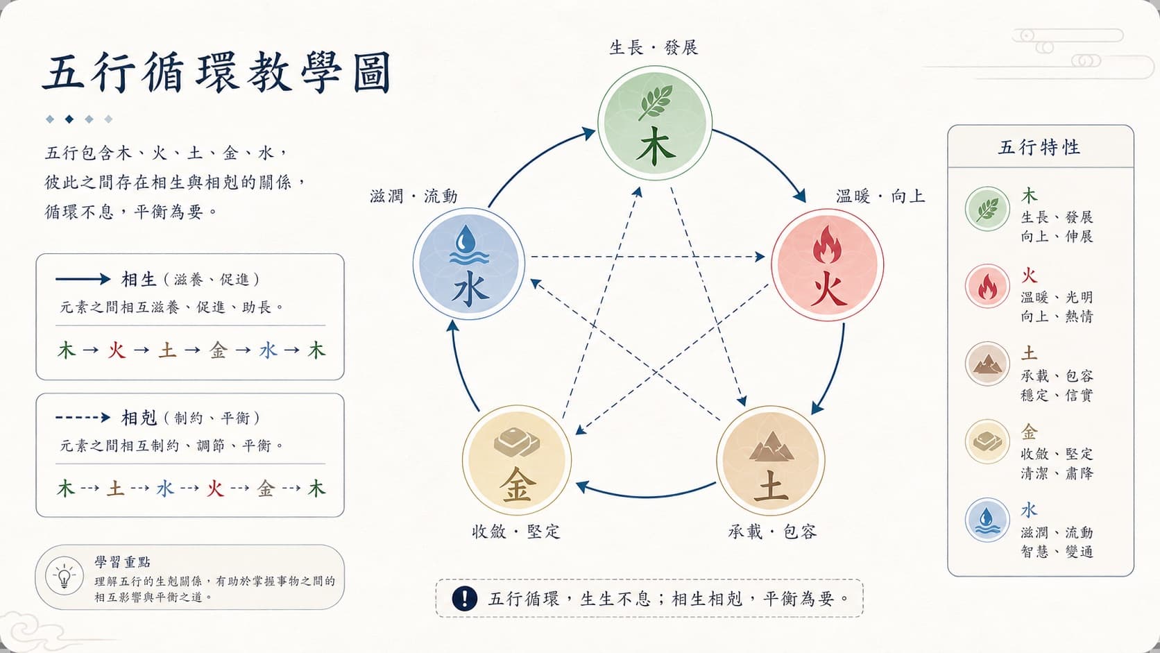 五行生克循環教學示意圖