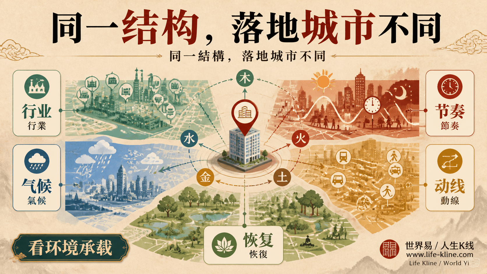 五行与城市环境图说明行业节奏气候动线恢复影响结构落地
