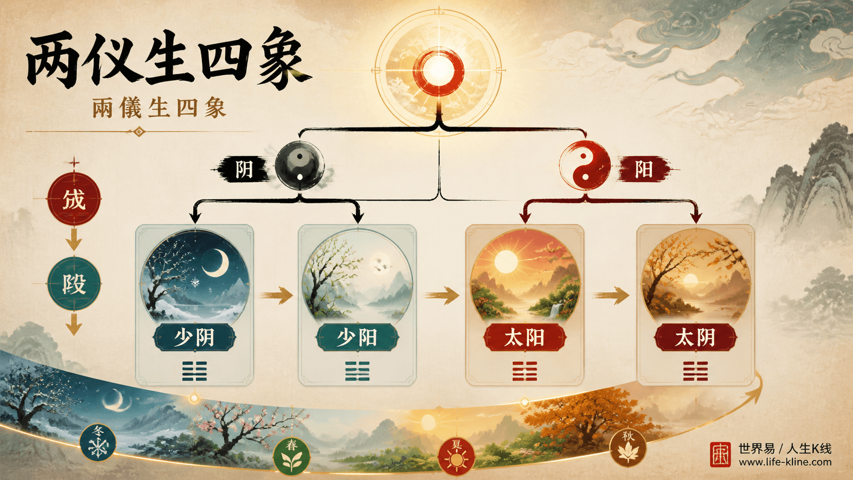 两仪生四象生成图展示少阳太阳少阴太阴阶段关系
