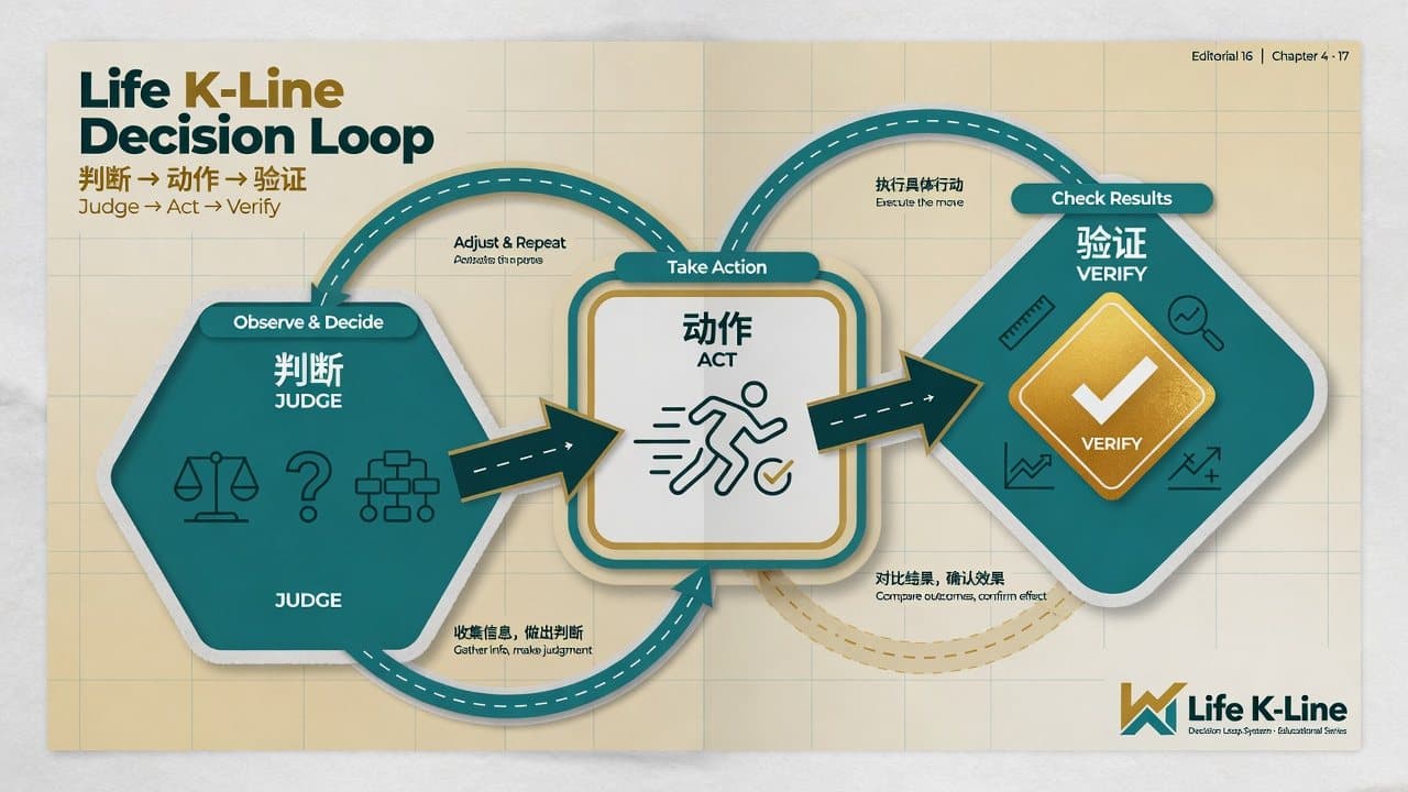 人生K线决策闭环三站示意图