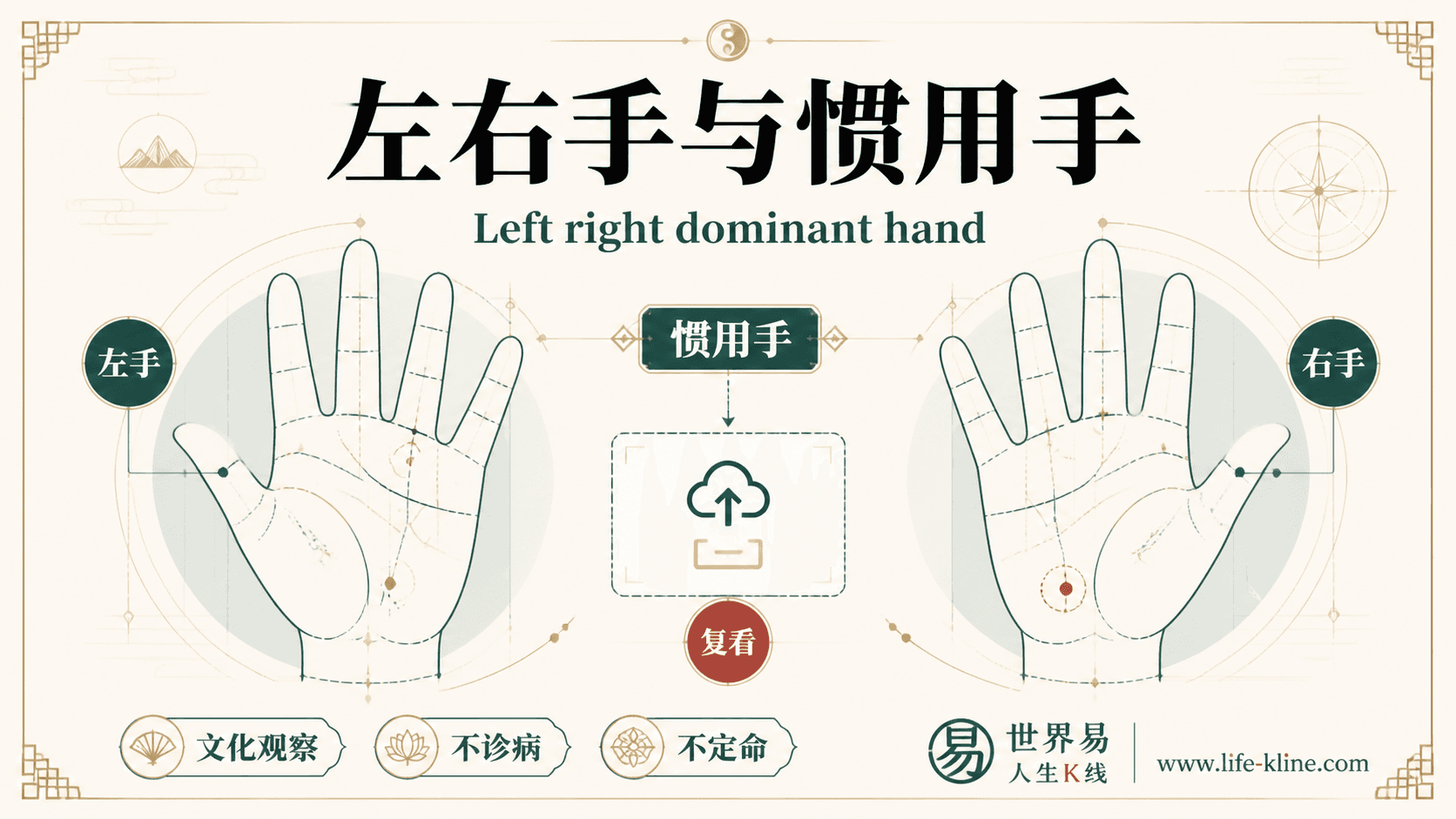 左右手与惯用手手相图解,面向北美华人的掌纹文化观察边界说明