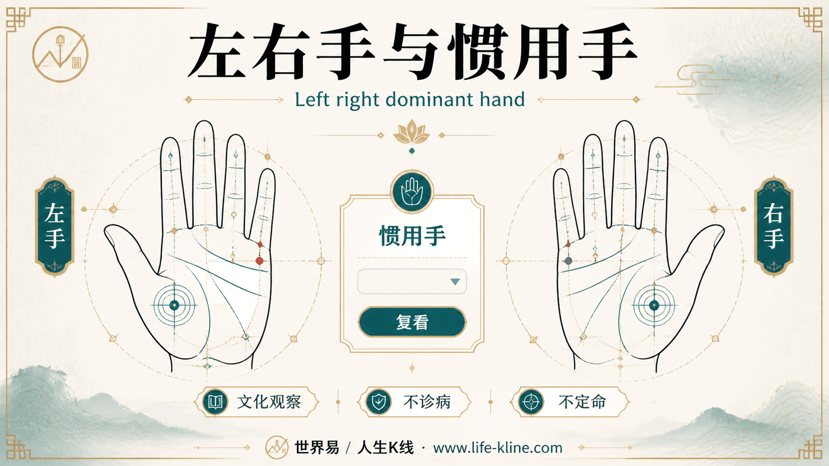 左右手与惯用手手相图解,面向英国欧洲华人的掌纹文化观察边界说明