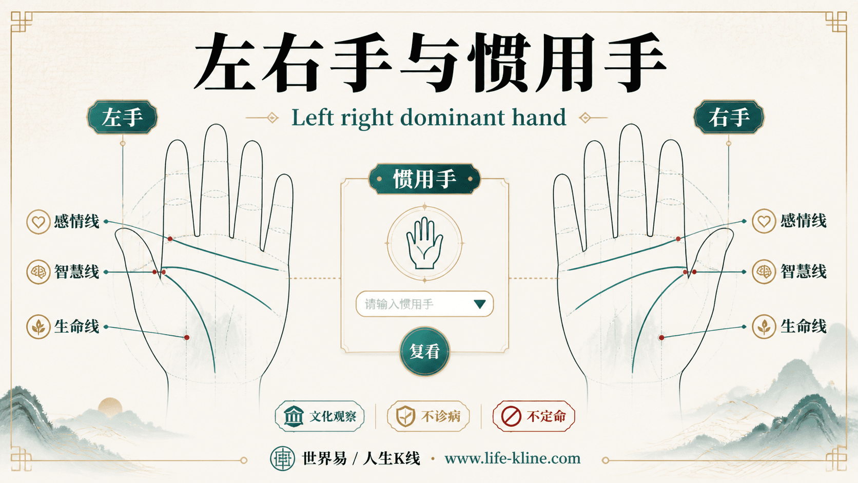 左右手与惯用手手相图解,面向新马华人的掌纹文化观察边界说明