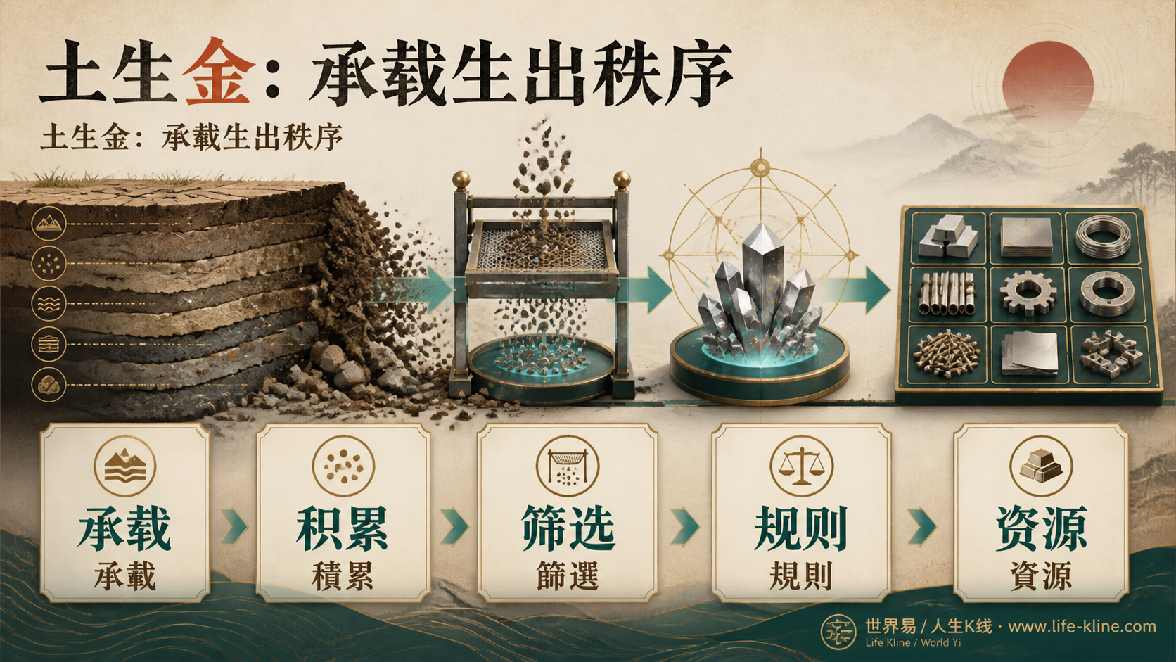 土生金路径图说明承载积累筛选生成规则资源