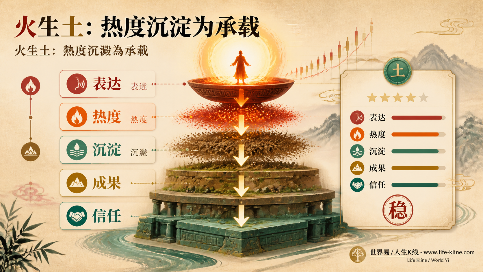 火生土路径图说明表达热度沉淀为成果信任承载