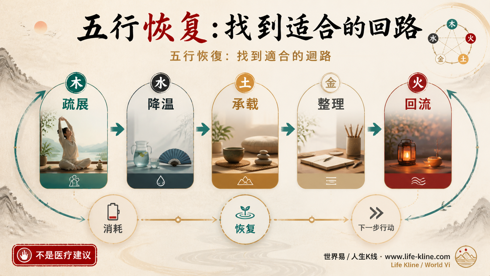 五行恢复方式图说明疏展降温承载整理回流不是医疗建议
